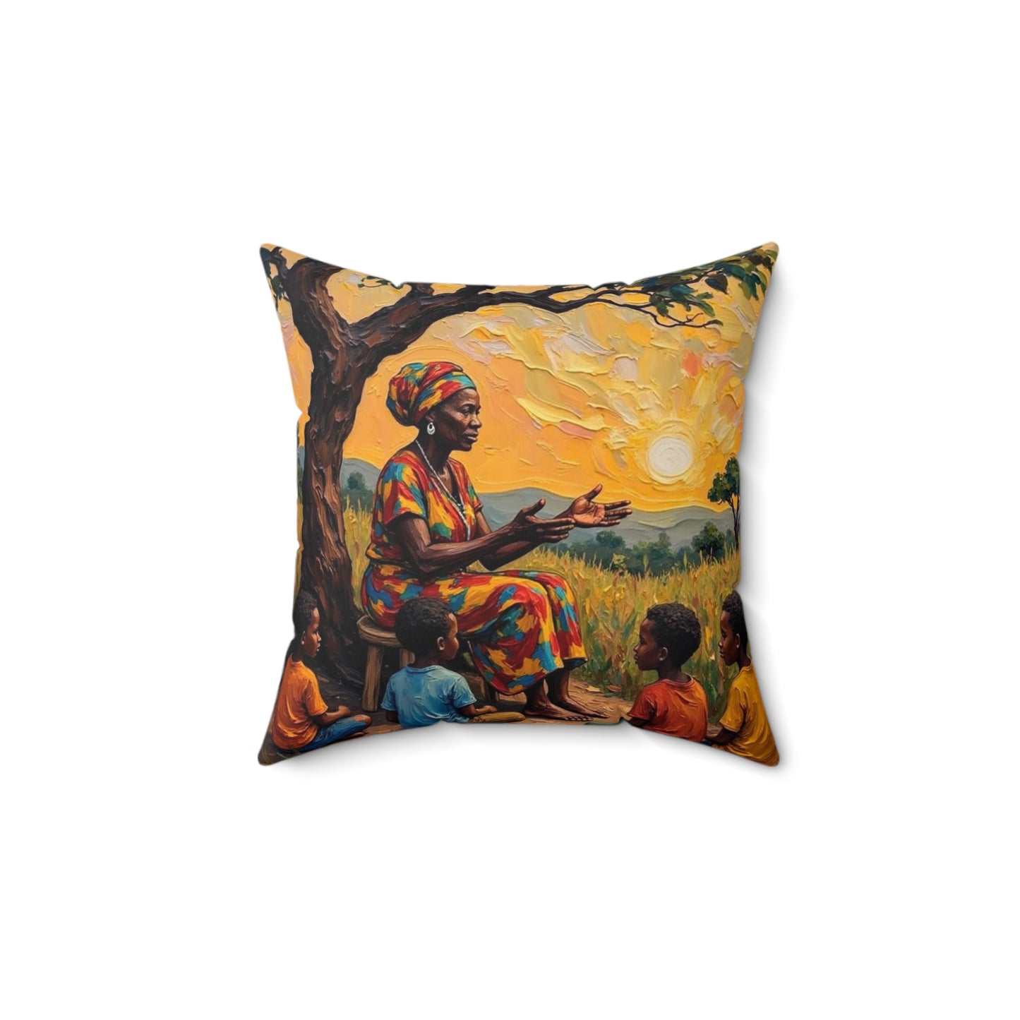 Cultural Storyteller Square Pillow – Boho Home Decor, Ethnic Art Cushion, Unique Gift, Living Room Style, Mother's Day Decor