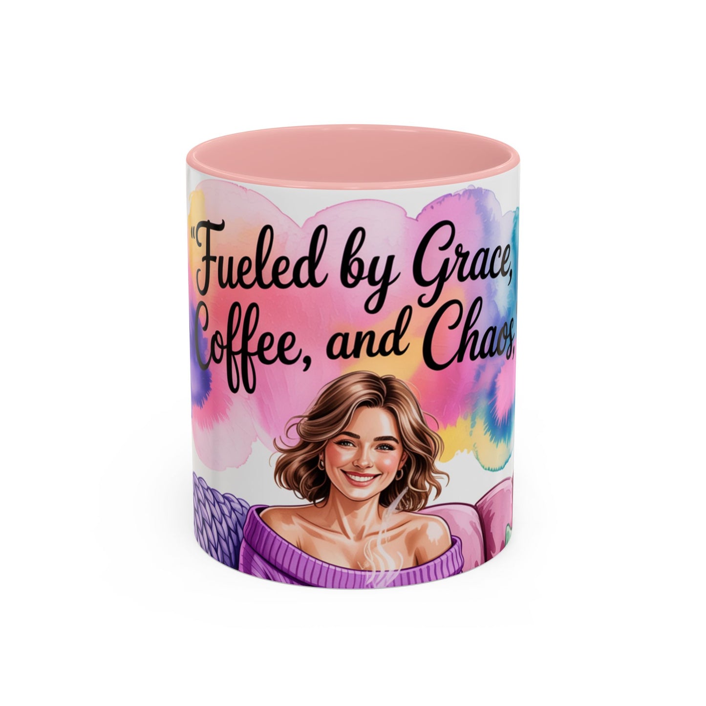 Fueled by Grace, Coffee, and Chaos Accent Coffee Mug, Colorful Design for Coffee Lovers, Hot chocolate