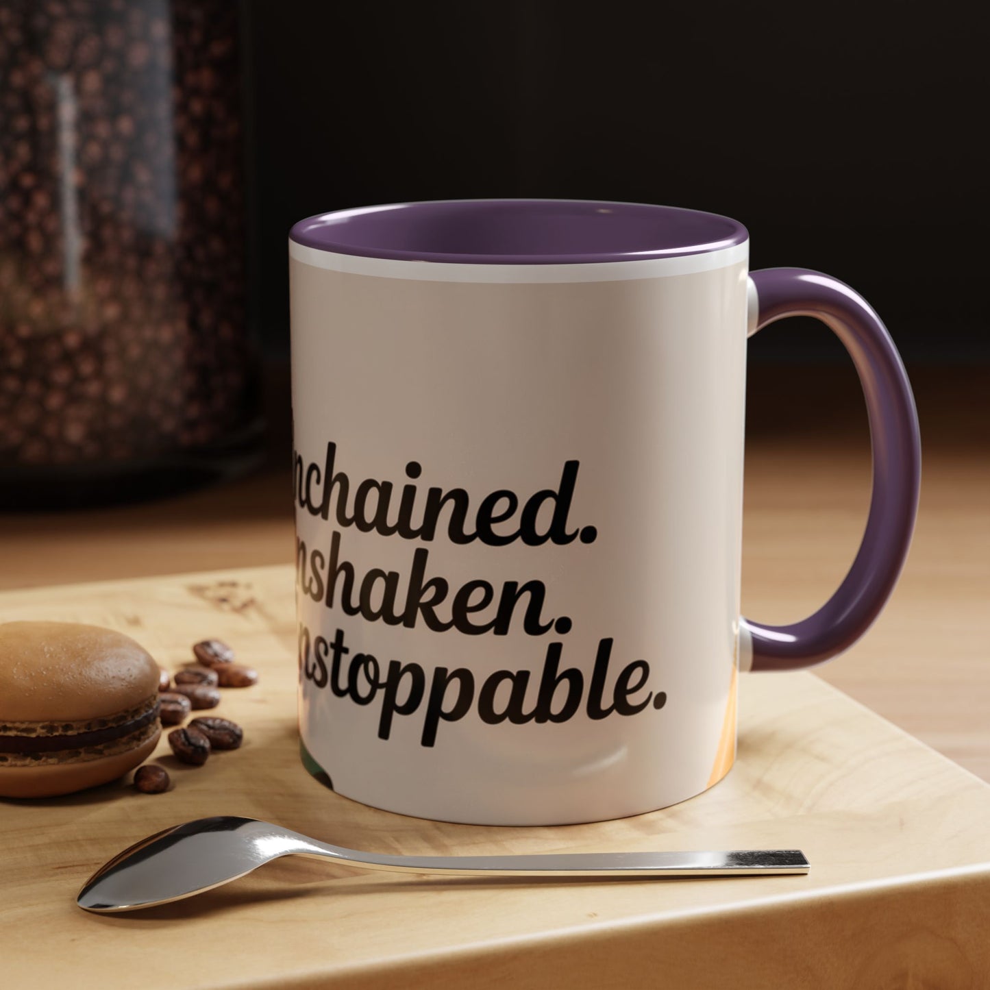 Unchained Unshaken Unstoppable Accent Coffee Mug, Juneteenth