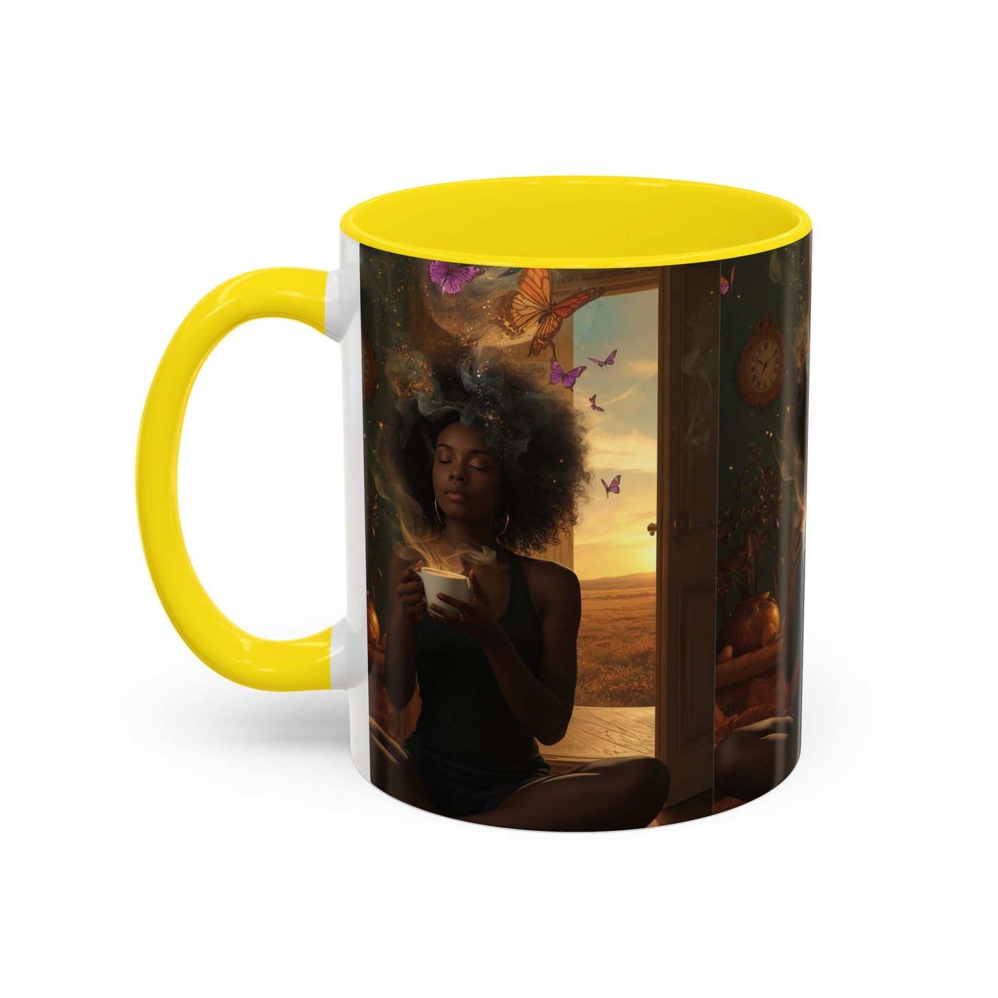 Serene Morning Accent Coffee Mug - Perfect for Tea Lovers, Unique Gift for Women, Cozy Home Decor, Butterfly Design Memento