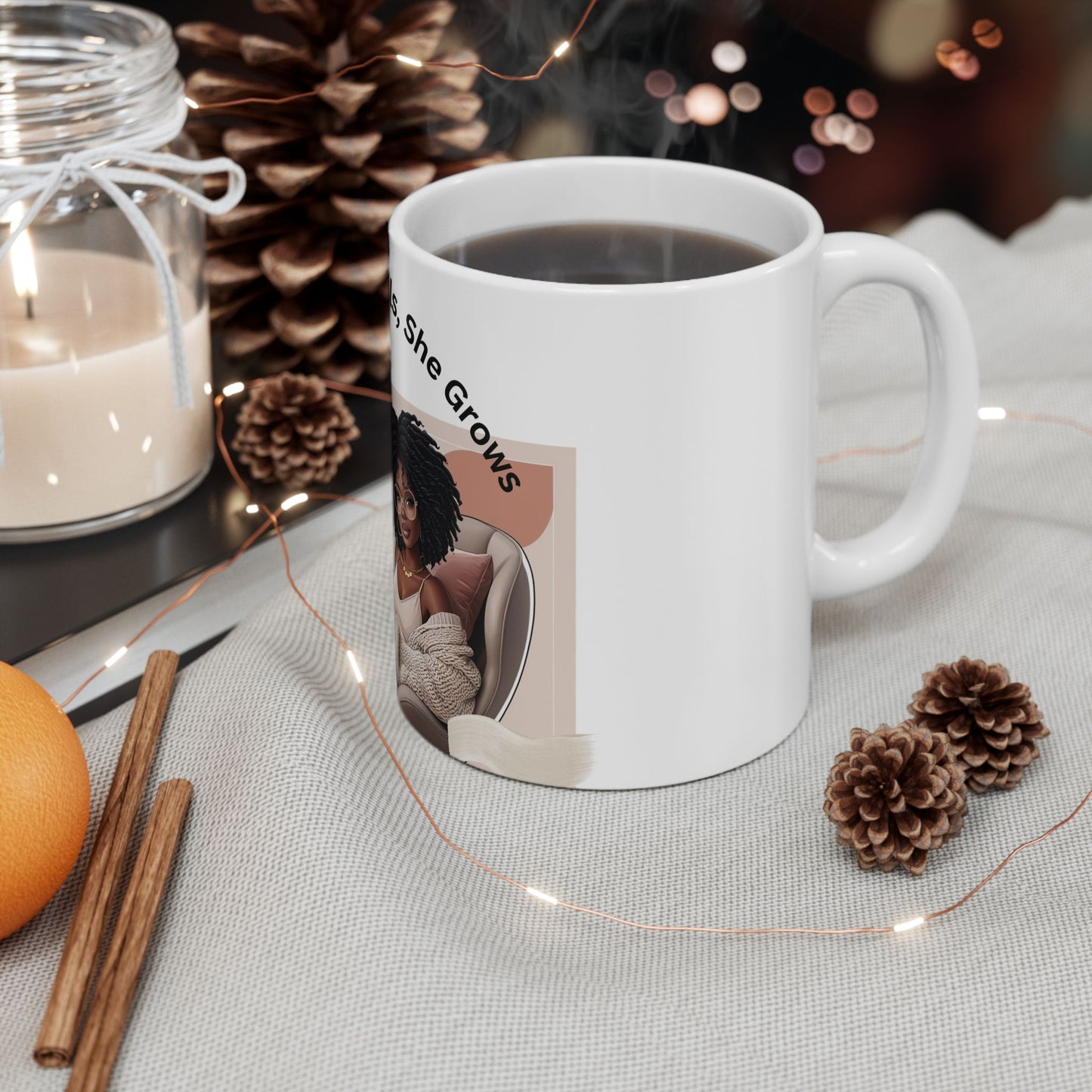 Empowering, Trendy Ceramic Mug  "She Writes, She Heals, She Grows" Perfect for Writers, Creatives, Moms,  Teachers and Women