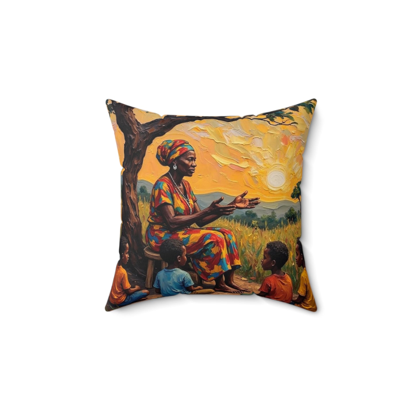 Cultural Storyteller Square Pillow – Boho Home Decor, Ethnic Art Cushion, Unique Gift, Living Room Style, Mother's Day Decor