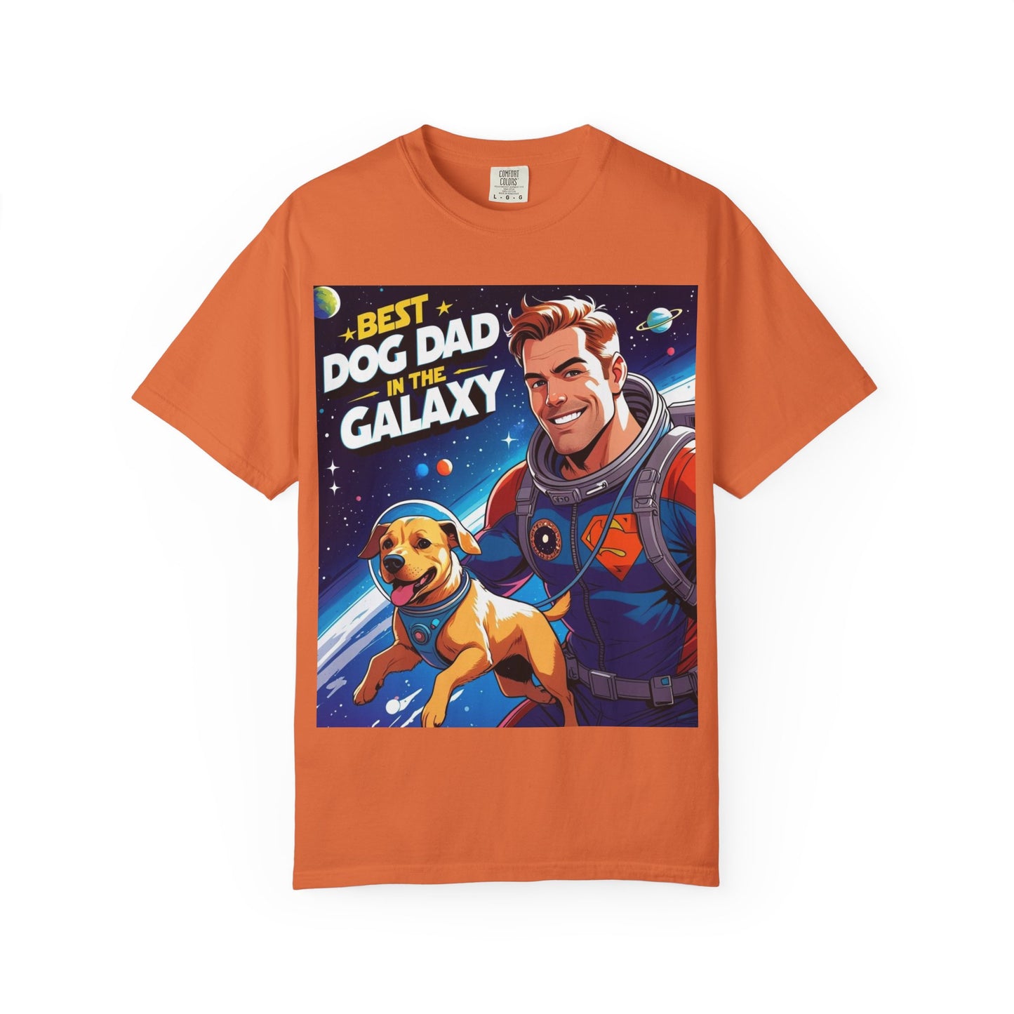 Best Dog Dad in the Galaxy Tee | Unisex Garment-Dyed T-shirt, Dog Lover Gift, Father's Day Shirt, Cute Dog Dad Apparel, Space Theme Tee