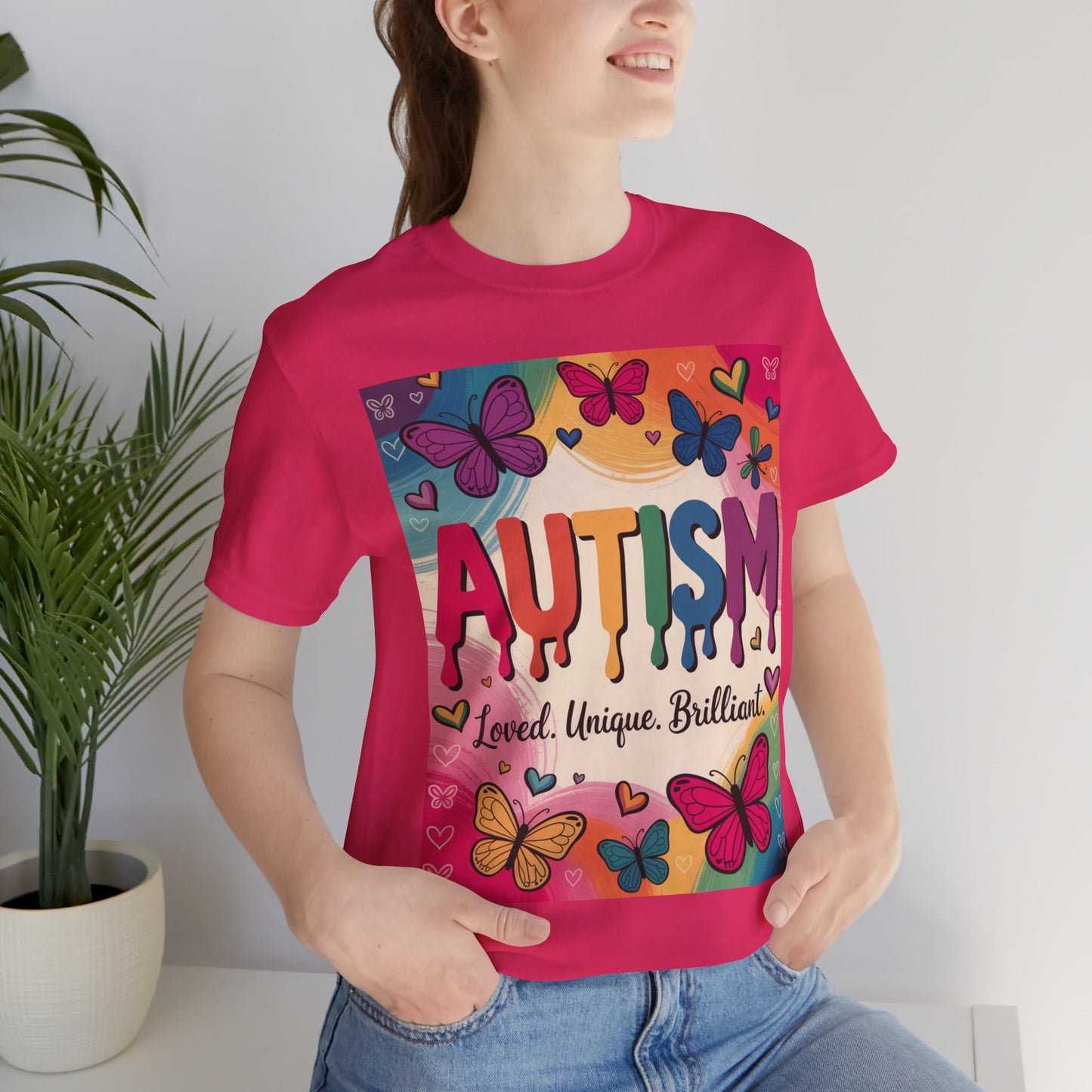 Autism Awareness Butterfly Tee  Loved, Unique, Brilliant Unisex Short Sleeve TShirt