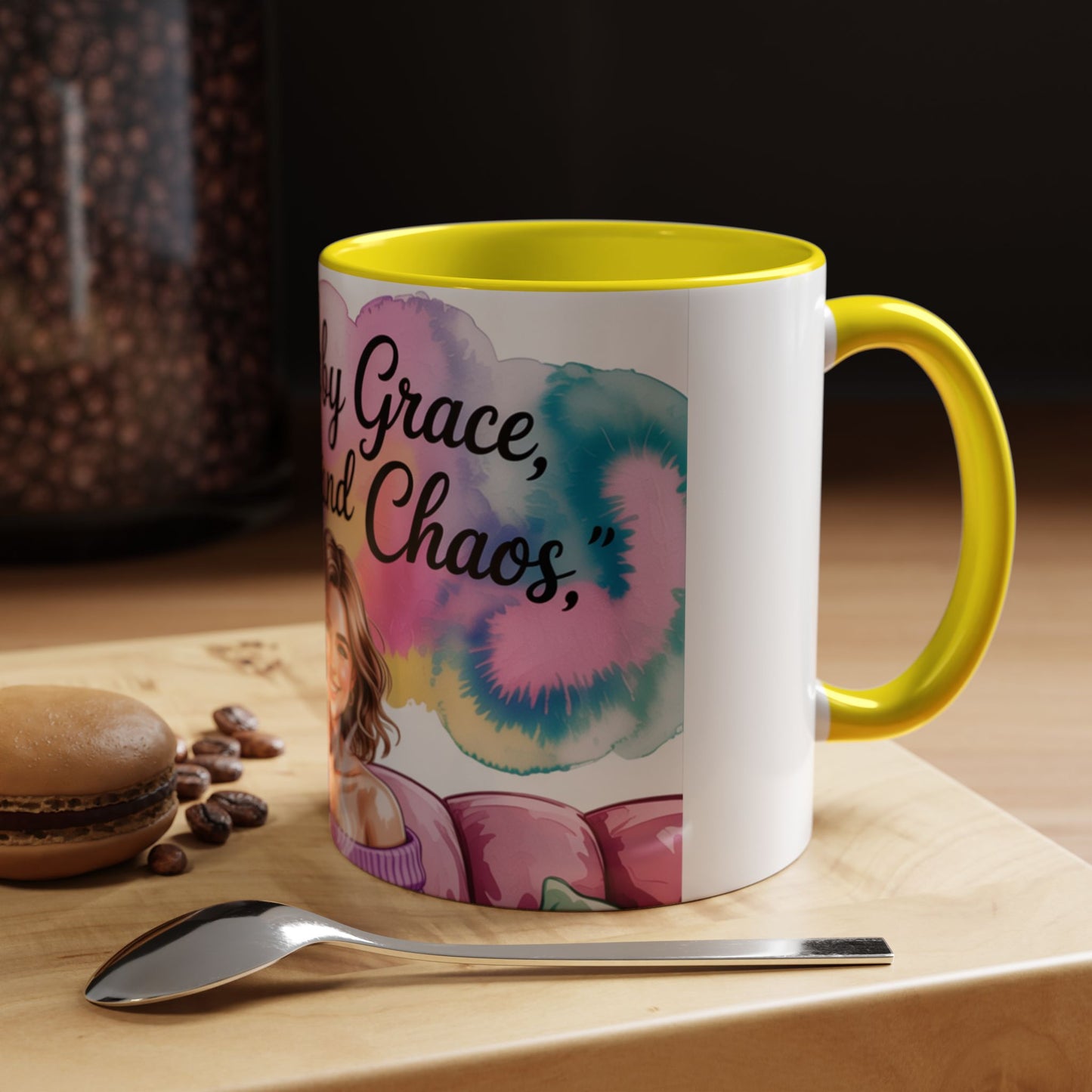 Fueled by Grace, Coffee, and Chaos Accent Coffee Mug, Colorful Design for Coffee Lovers, Hot chocolate