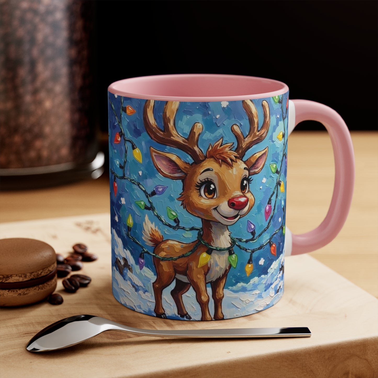 Cute Christmas Reindeer Accent Mug, Holiday Mug, Gift for Animal Lovers, Warm Beverage Holder, Festive Kitchen Decor