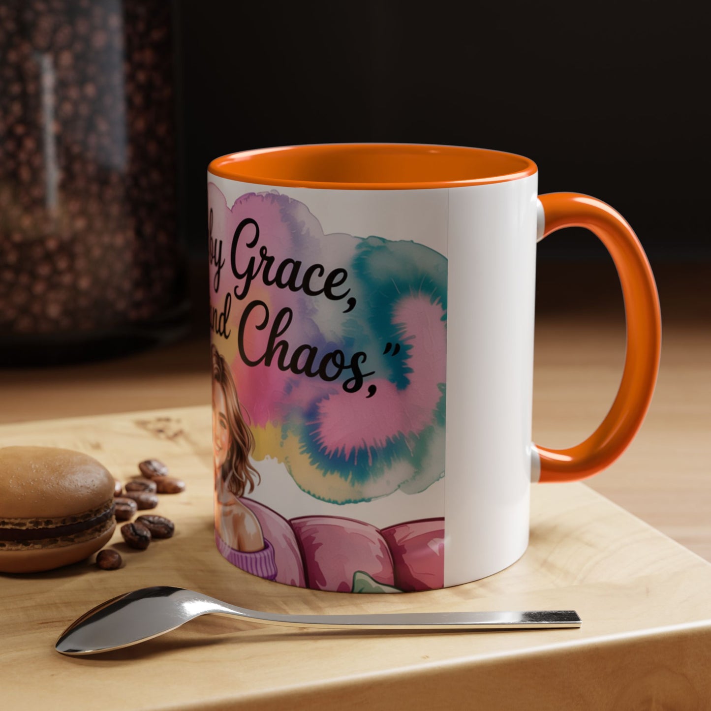 Fueled by Grace, Coffee, and Chaos Accent Coffee Mug, Colorful Design for Coffee Lovers, Hot chocolate