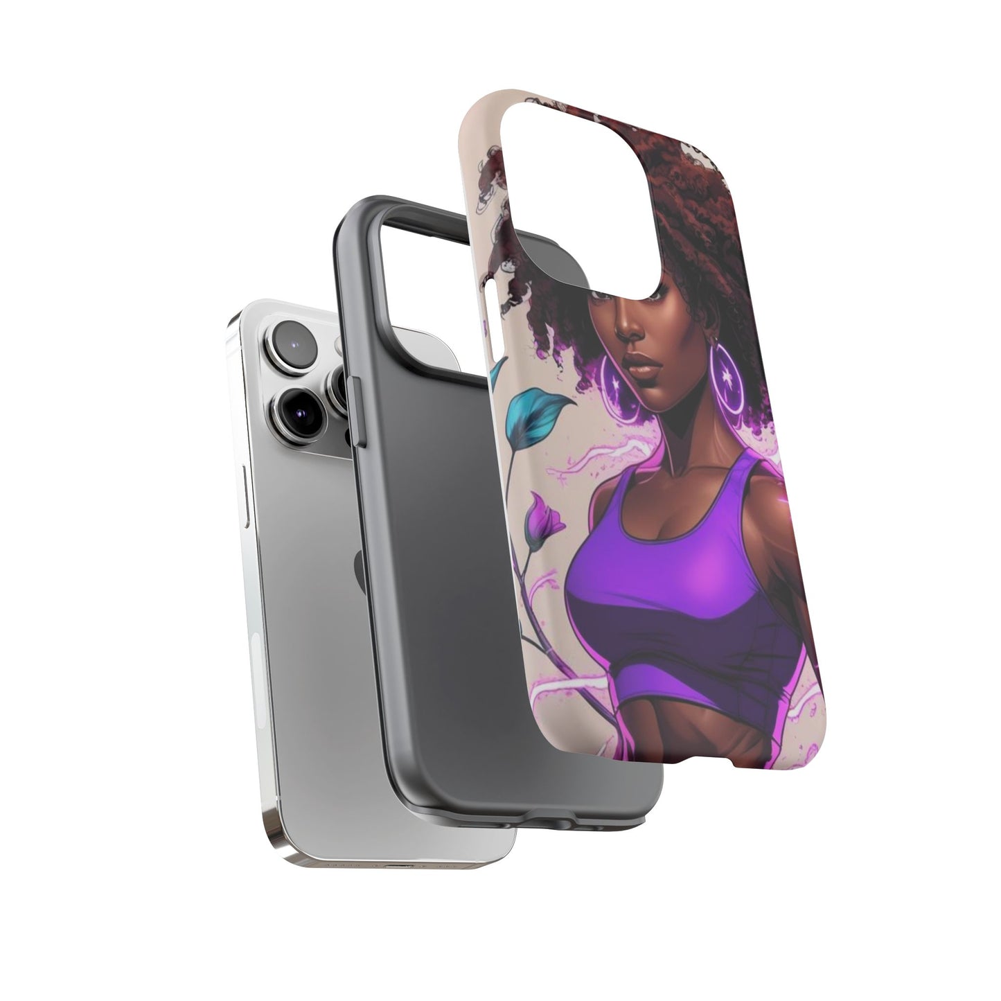 Vibrant Phone Case featuring Empowering Design, Black Woman Art, Floral Phone Accessory, Tough Cases for Gifts, Unique Gift for Her