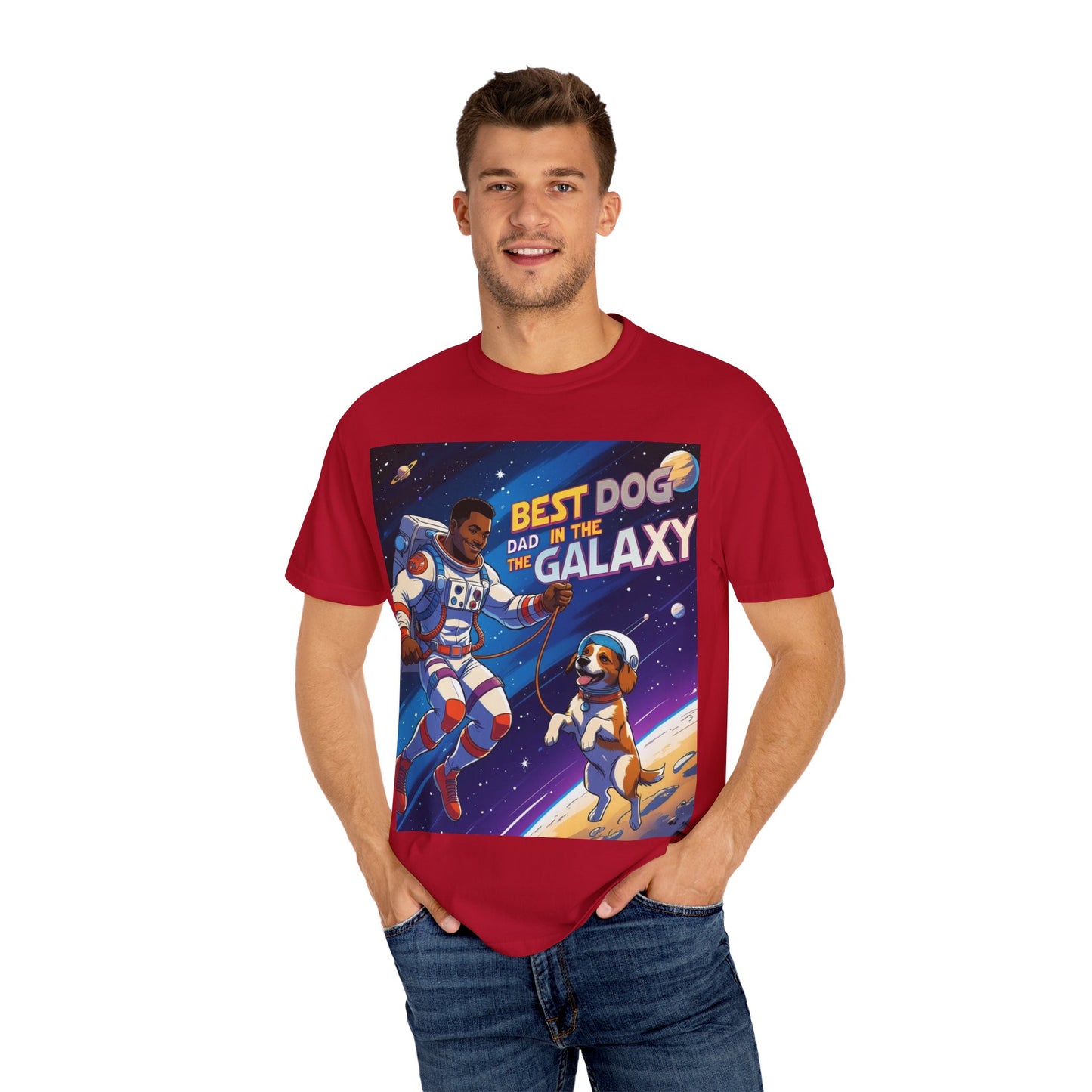 Best Dog Dad in the Galaxy T-Shirt, Unisex Space-Themed Tee, Dog Lover Gift, Father's Day Shirt, Gift for Dog Dads, Galaxy Graphic Tee