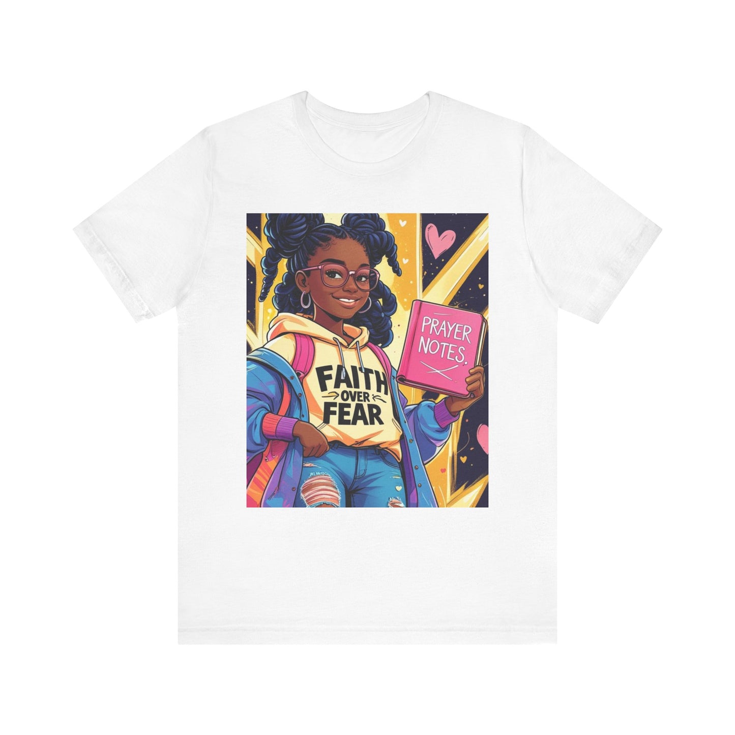 Faith Over Fear Unisex Tee - Empowering Graphic Shirt for Positivity, Inspirational Gift, Youth Apparel, Prayer Notes Design, Teen, Women
