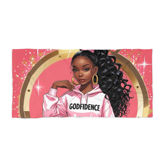 Glamorous Beach Towel with 'GODFIDENCE' Design, Stylish Poolside Gear, Trendy Summer Accessory, Vibrant Beach Decor, Gift for Fashion Lovers