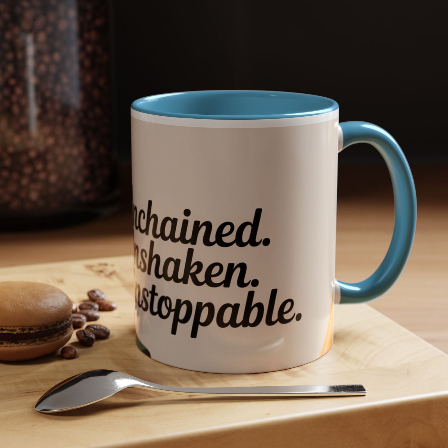 Unchained Unshaken Unstoppable Accent Coffee Mug, Juneteenth