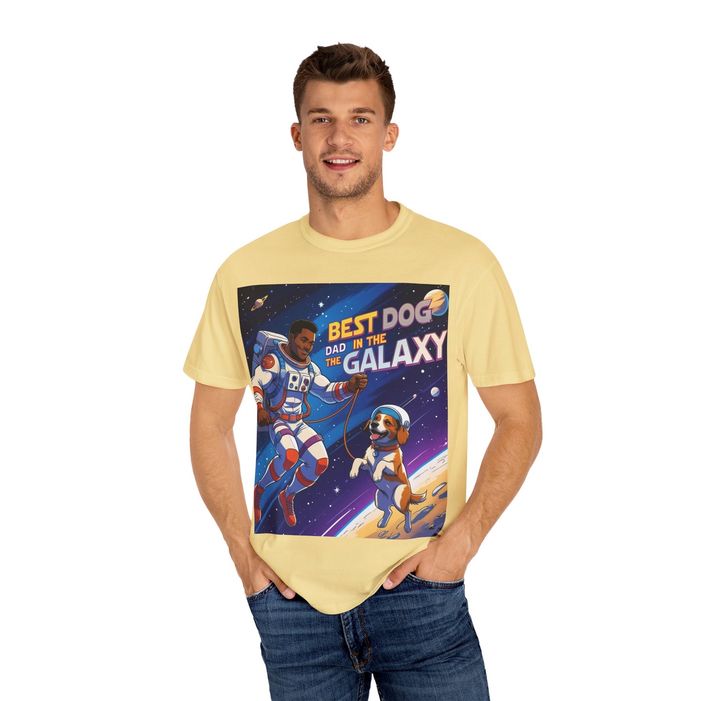 Best Dog Dad in the Galaxy T-Shirt, Unisex Space-Themed Tee, Dog Lover Gift, Father's Day Shirt, Gift for Dog Dads, Galaxy Graphic Tee