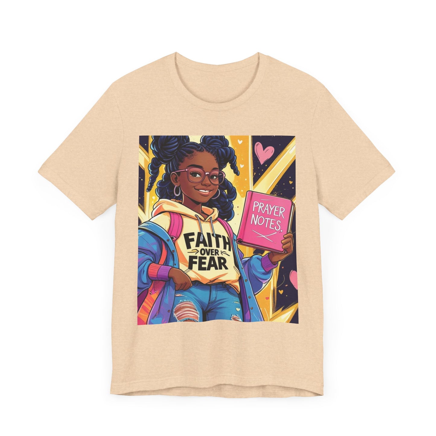 Faith Over Fear Unisex Tee - Empowering Graphic Shirt for Positivity, Inspirational Gift, Youth Apparel, Prayer Notes Design, Teen, Women