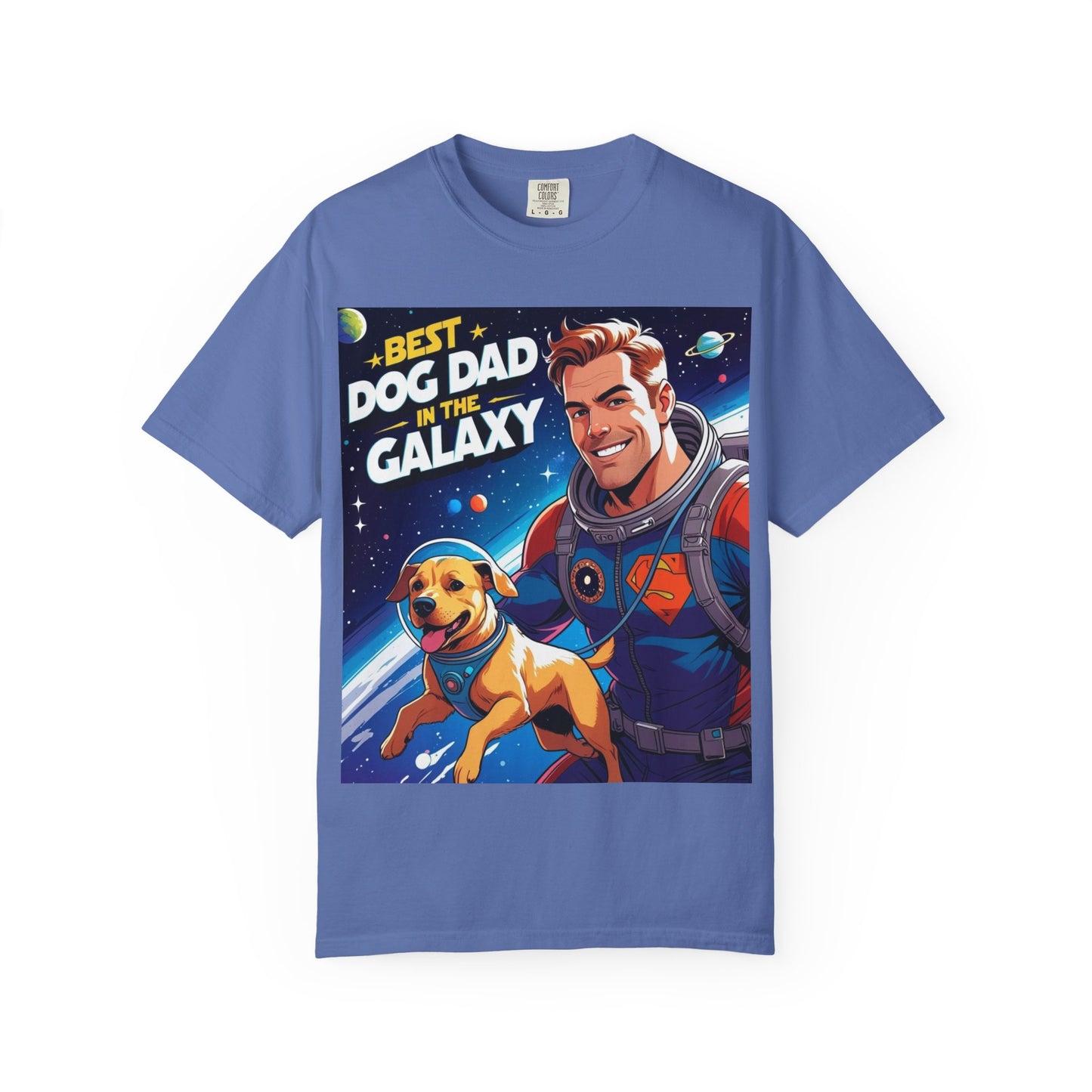 Best Dog Dad in the Galaxy Tee | Unisex Garment-Dyed T-shirt, Dog Lover Gift, Father's Day Shirt, Cute Dog Dad Apparel, Space Theme Tee