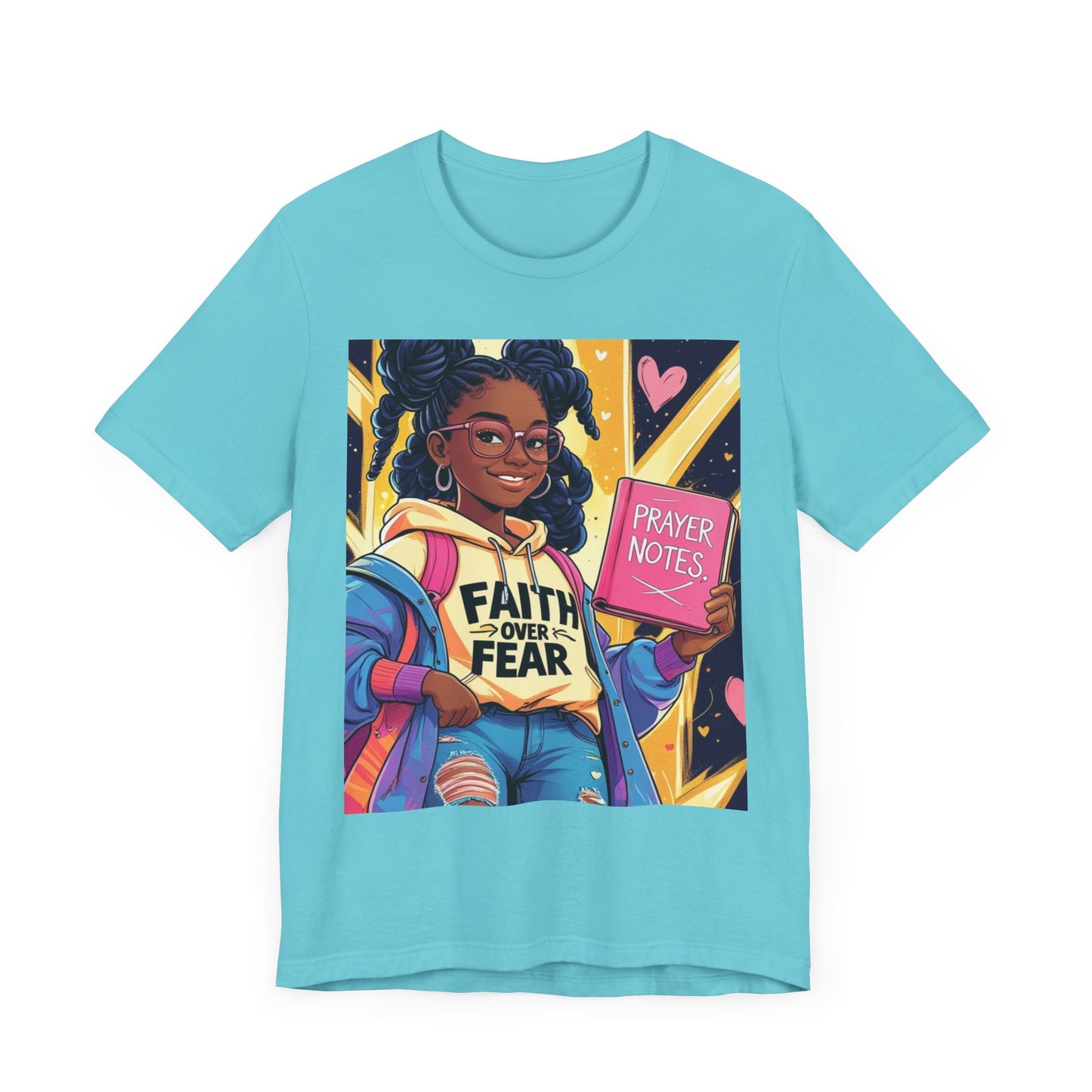 Faith Over Fear Unisex Tee - Empowering Graphic Shirt for Positivity, Inspirational Gift, Youth Apparel, Prayer Notes Design, Teen, Women