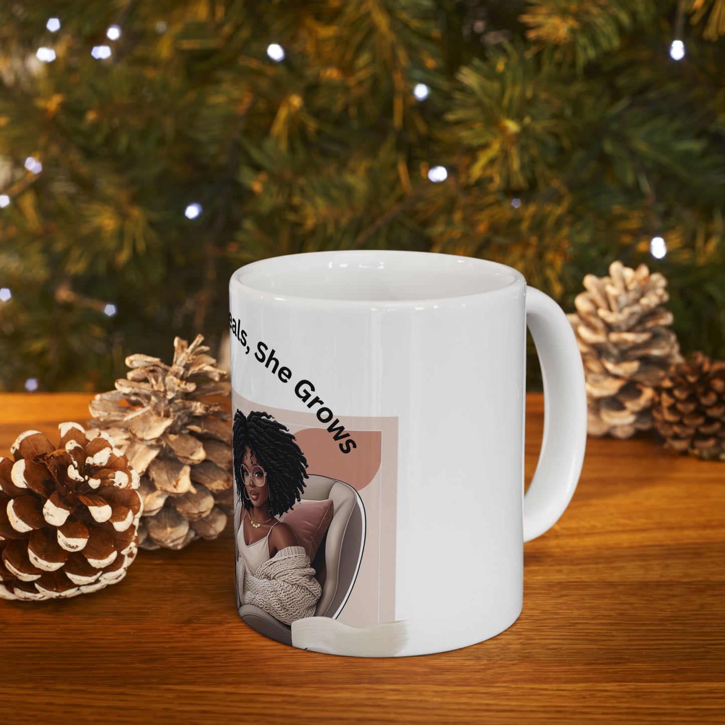 Empowering, Trendy Ceramic Mug  "She Writes, She Heals, She Grows" Perfect for Writers, Creatives, Moms,  Teachers and Women